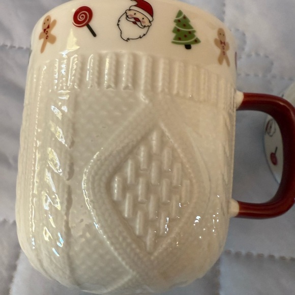 4/Festive Christmas Sweater Red Embossed Ceramic Mugs Red Handle - Picture 6 of 7